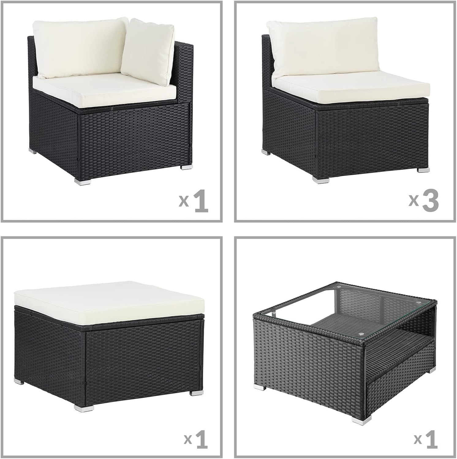 Polyrattan 16-Piece XL Polyrattan Garden Lounge Set – Black &amp; Cream