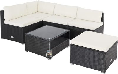 Polyrattan 16-Piece XL Polyrattan Garden Lounge Set – Black &amp; Cream