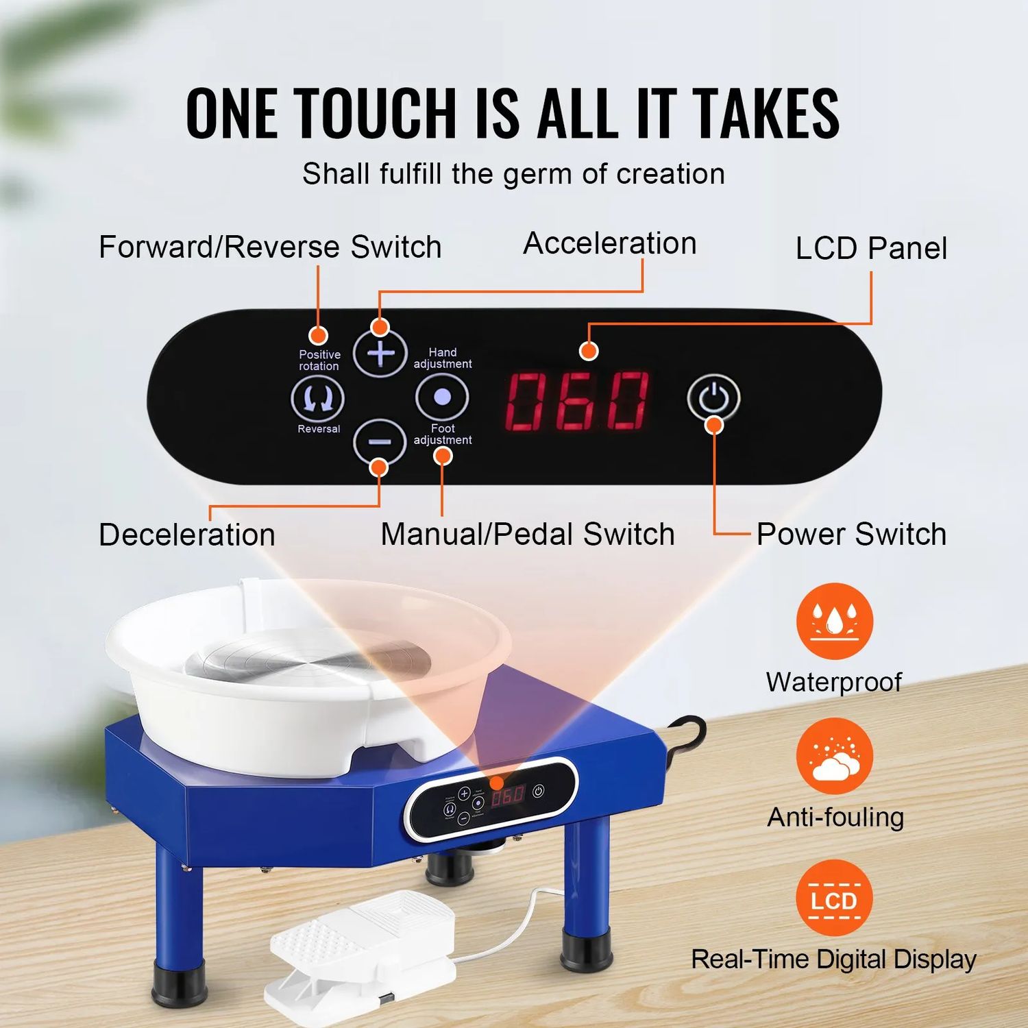 Pottery Machine 350W Electric Wheel – 10" Ceramic Wheel with LCD Touchscreen &amp; Tool Set