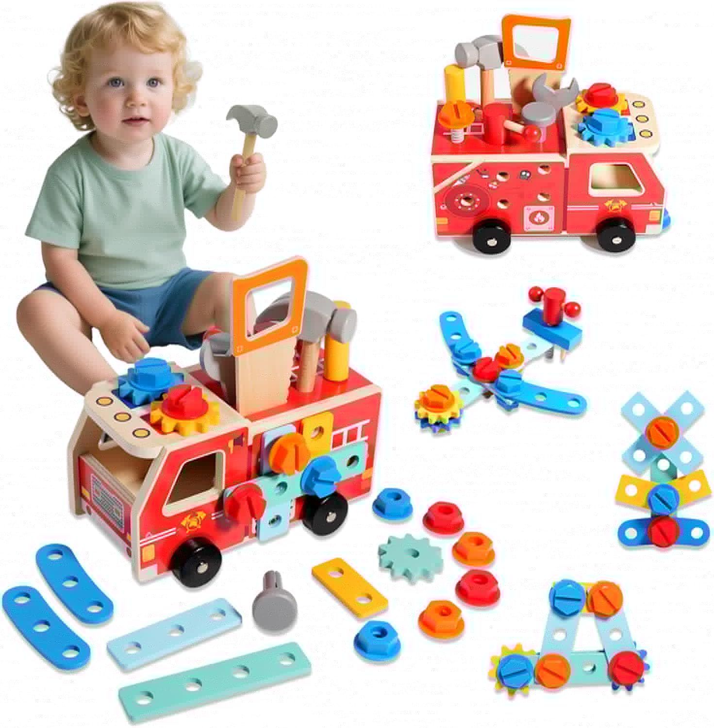 Montessori Wooden Toy Car Tool Set (32 Pieces) – Premium Wooden Construction Kit for Toddlers 2-5 Years – STEM Learning &amp; Fine Motor Skill Development – Preschool Creative Play Gift Set