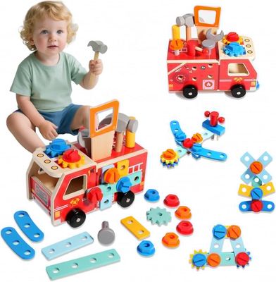 Montessori Wooden Toy Car Tool Set (32 Pieces) – Premium Wooden Construction Kit for Toddlers 2-5 Years – STEM Learning &amp; Fine Motor Skill Development – Preschool Creative Play Gift Set