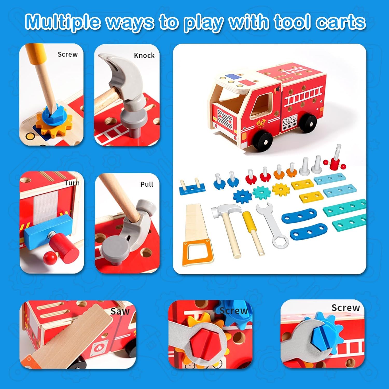 Montessori Wooden Toy Car Tool Set (32 Pieces) – Premium Wooden Construction Kit for Toddlers 2-5 Years – STEM Learning &amp; Fine Motor Skill Development – Preschool Creative Play Gift Set