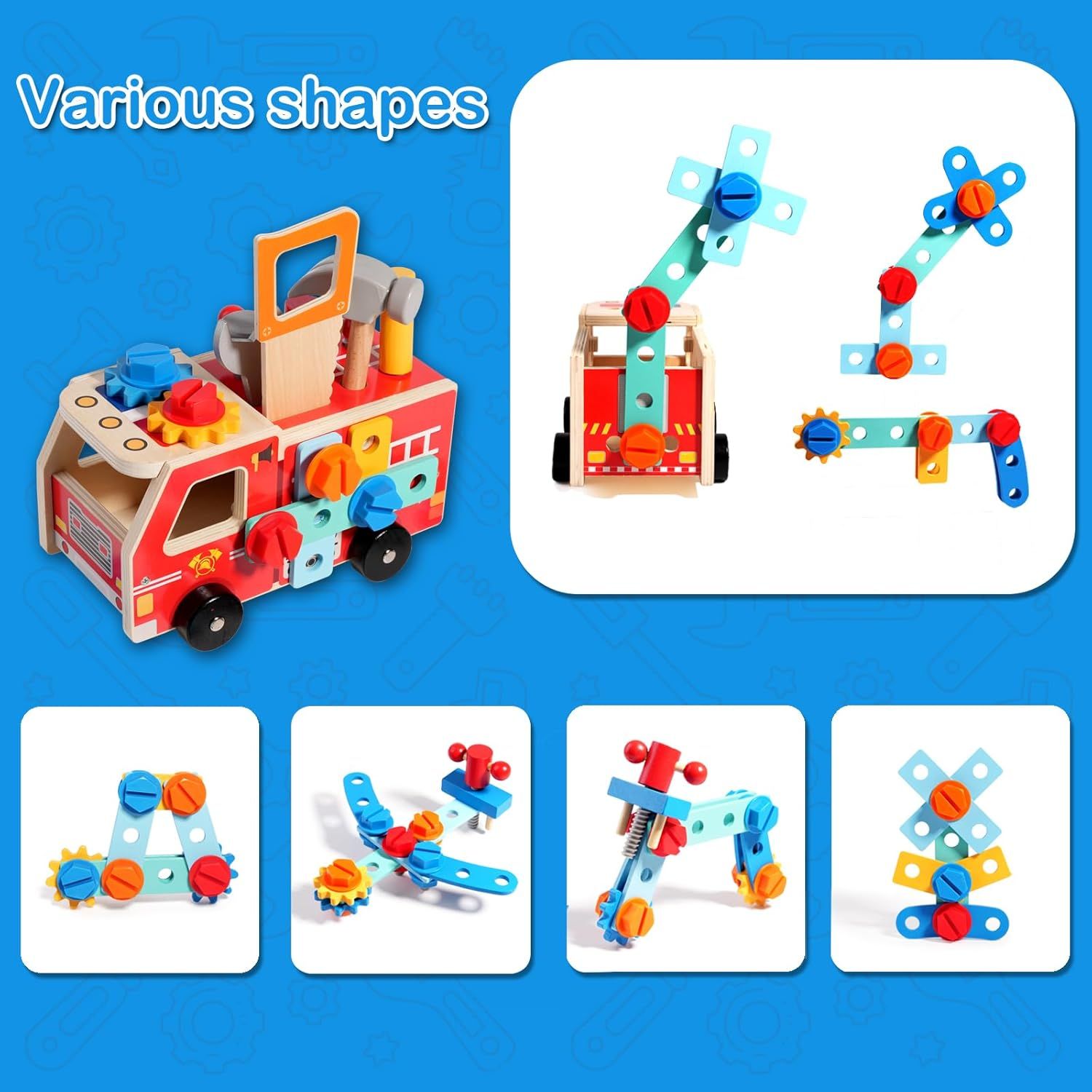 Montessori Wooden Toy Car Tool Set (32 Pieces) – Premium Wooden Construction Kit for Toddlers 2-5 Years – STEM Learning &amp; Fine Motor Skill Development – Preschool Creative Play Gift Set