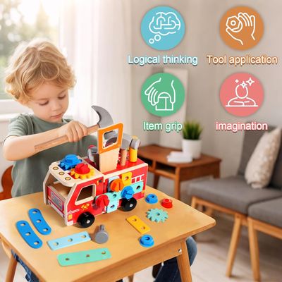 Montessori Wooden Toy Car Tool Set (32 Pieces) – Premium Wooden Construction Kit for Toddlers 2-5 Years – STEM Learning & Fine Motor Skill Development – Preschool Creative Play Gift Set