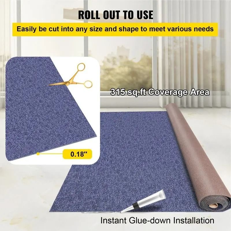 Outdoor Indoor Rug 16M Blue Polyester Non Slip Stain &amp; Mold Resistant Mat