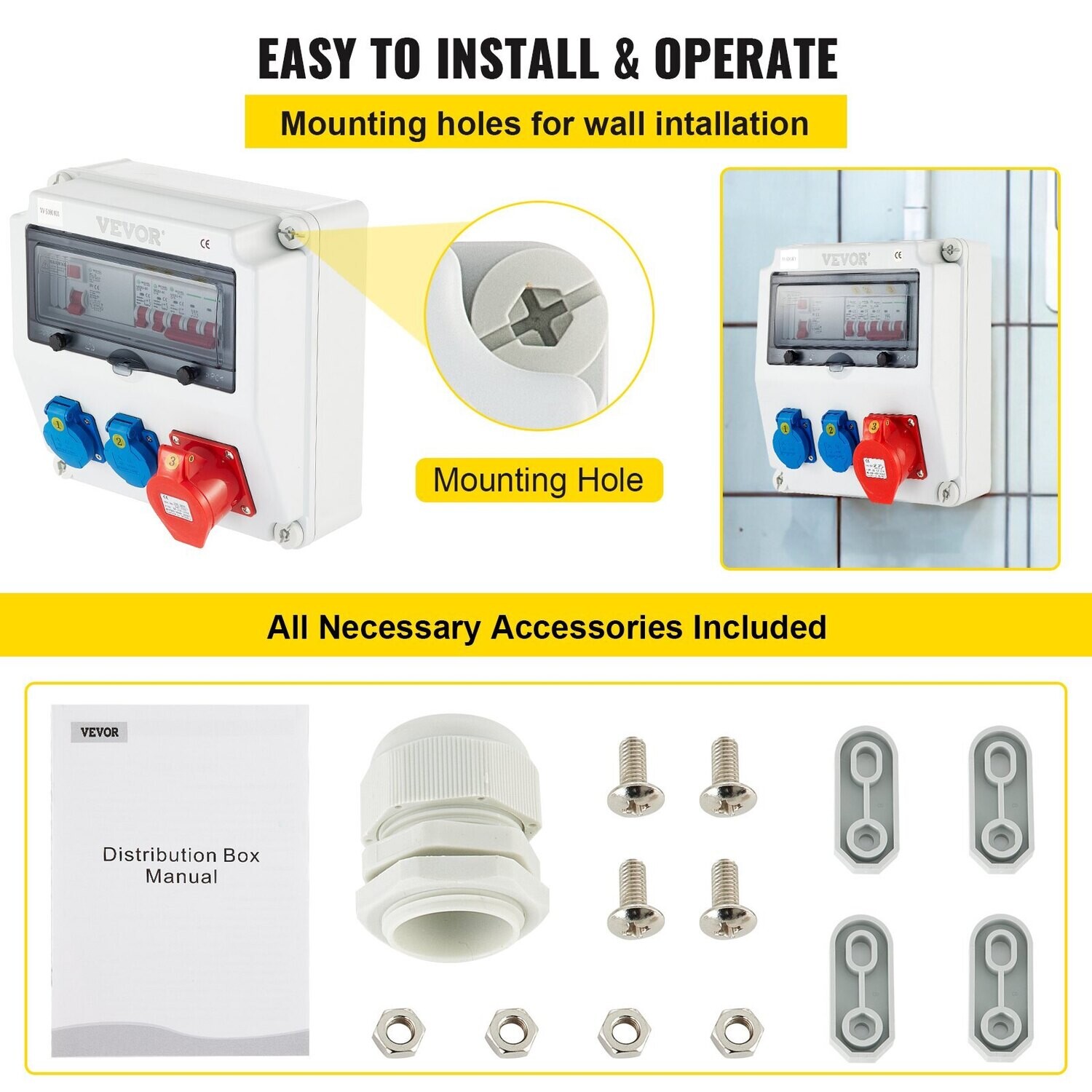 Wall Power Distributor 16A 230V / 400V Socket 2 Position