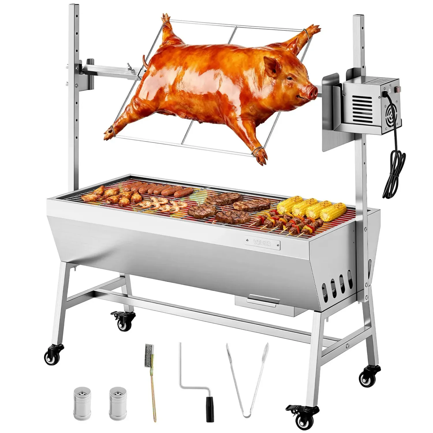Roasting Machine, 37-Inch Electric Rotisserie Grill – 60kg Capacity Stainless Steel Pig Roaster with 360° Rotation