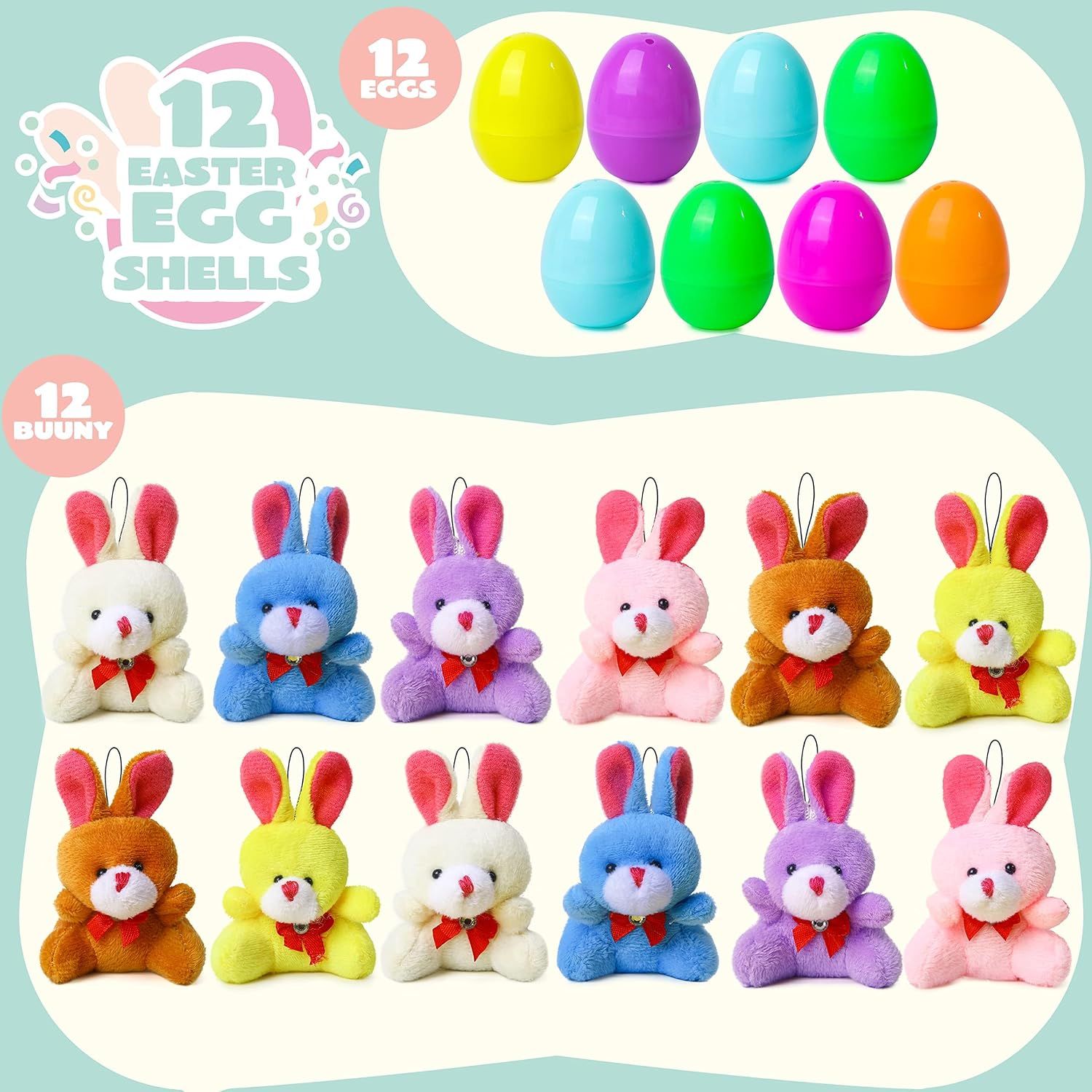 12pcs Easter Egg Hunt Plush Animal Toys Set