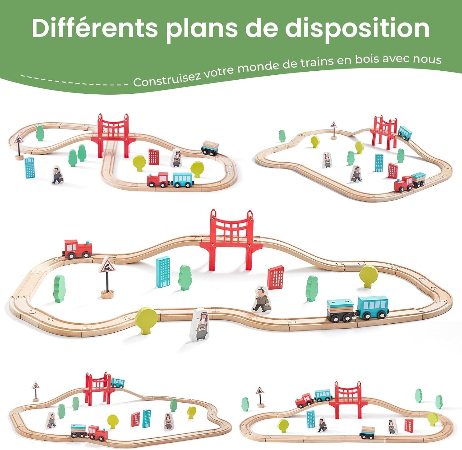 Wooden Toy Train Set with Wooden Rails Including Accessories