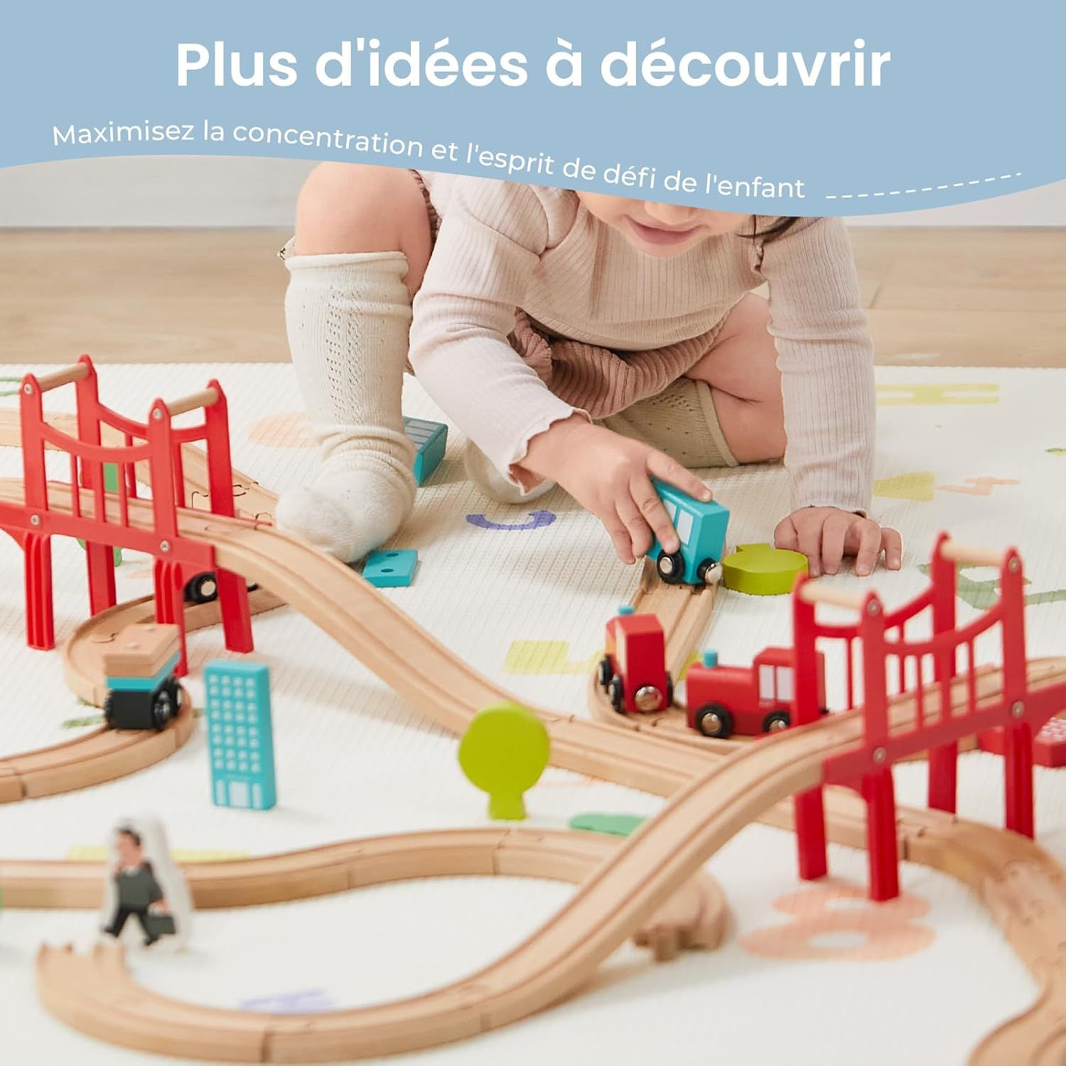 Wooden Toy Train Set with Wooden Rails Including Accessories