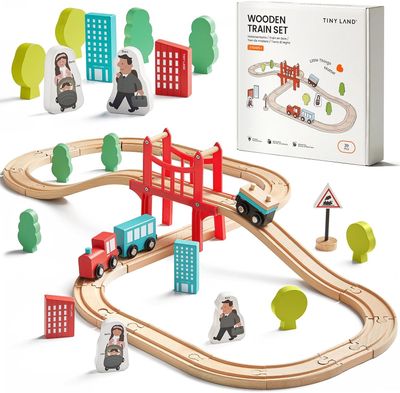 Wooden Toy Train Set with Wooden Rails Including Accessories