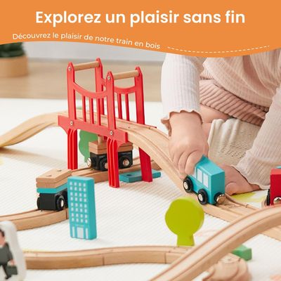 Wooden Toy Train Set with Wooden Rails Including Accessories