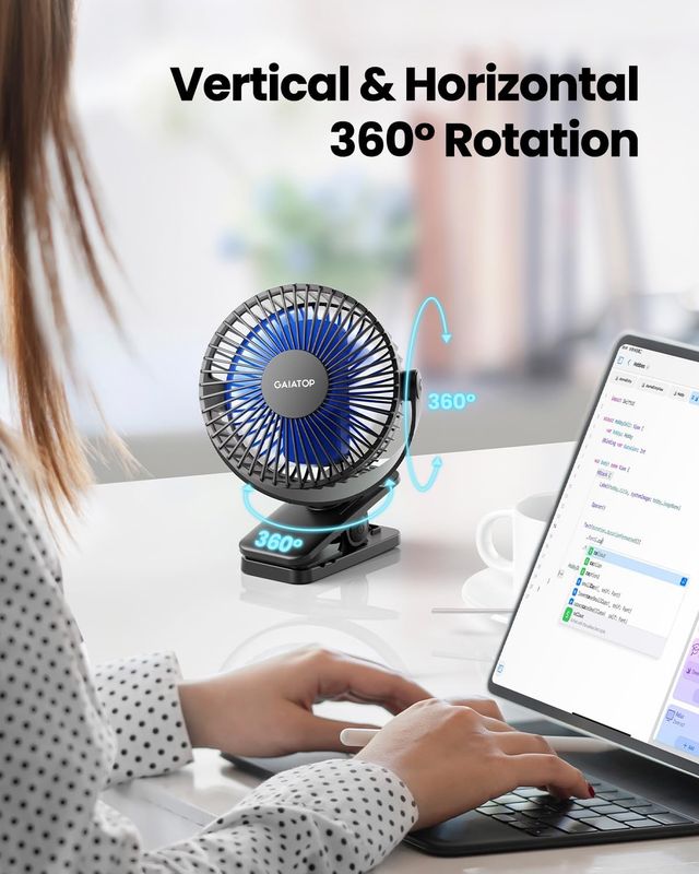 Small USB Rechargeable Clip-On Mini Desk Fan – 2000mAh Battery, 360° Rotation
