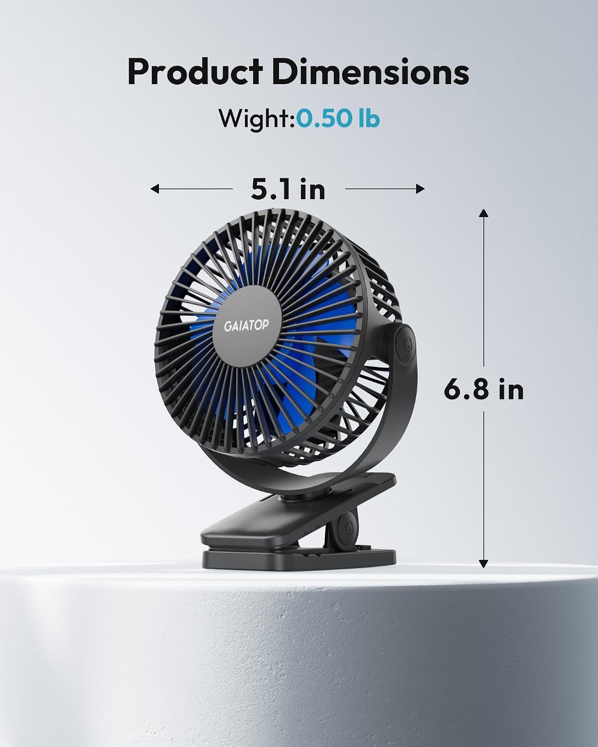 Small USB Rechargeable Clip-On Mini Desk Fan – 2000mAh Battery, 360° Rotation