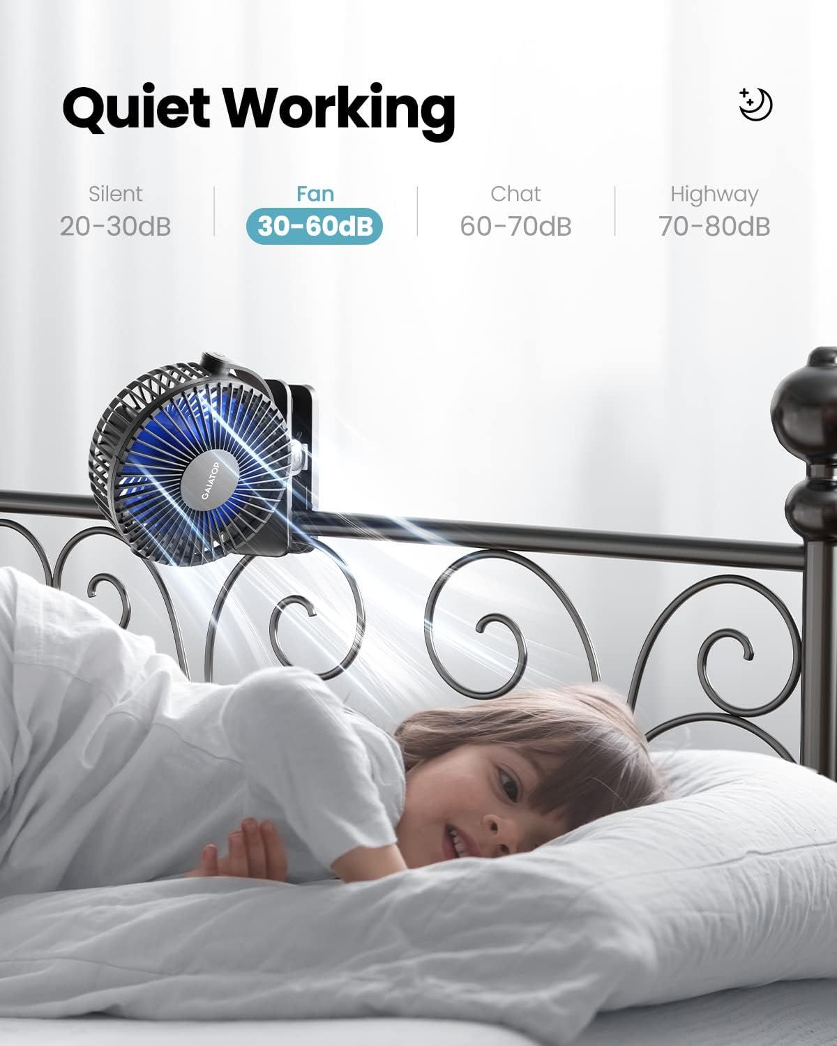Small USB Rechargeable Clip-On Mini Desk Fan – 2000mAh Battery, 360° Rotation