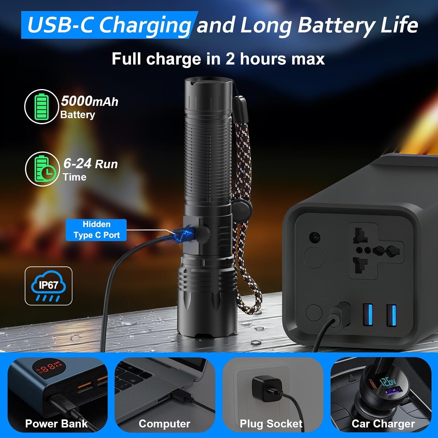 Super Bright LED Torch USB Rechargeable Flashlight