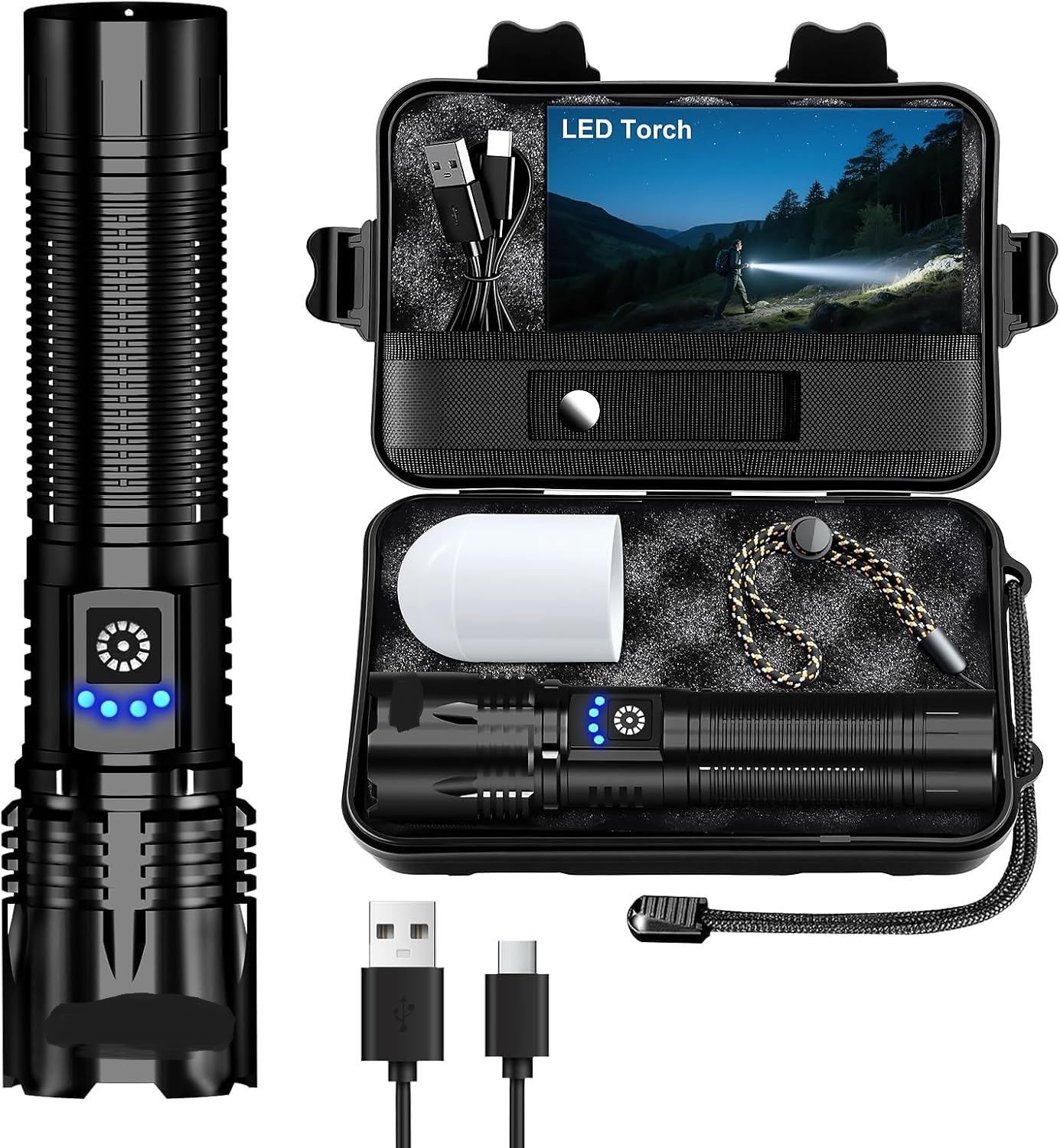 Super Bright LED Torch USB Rechargeable Flashlight