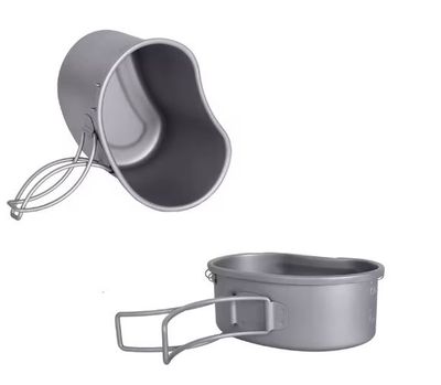 Titanium Cooking Pot Portable Camping Pots and Pans Set Canteen Mess Kit Bushcraft Equipment for Outdoor Hiking Backpacking