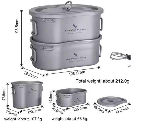Titanium Cooking Pot Portable Camping Pots and Pans Set Canteen Mess Kit Bushcraft Equipment for Outdoor Hiking Backpacking