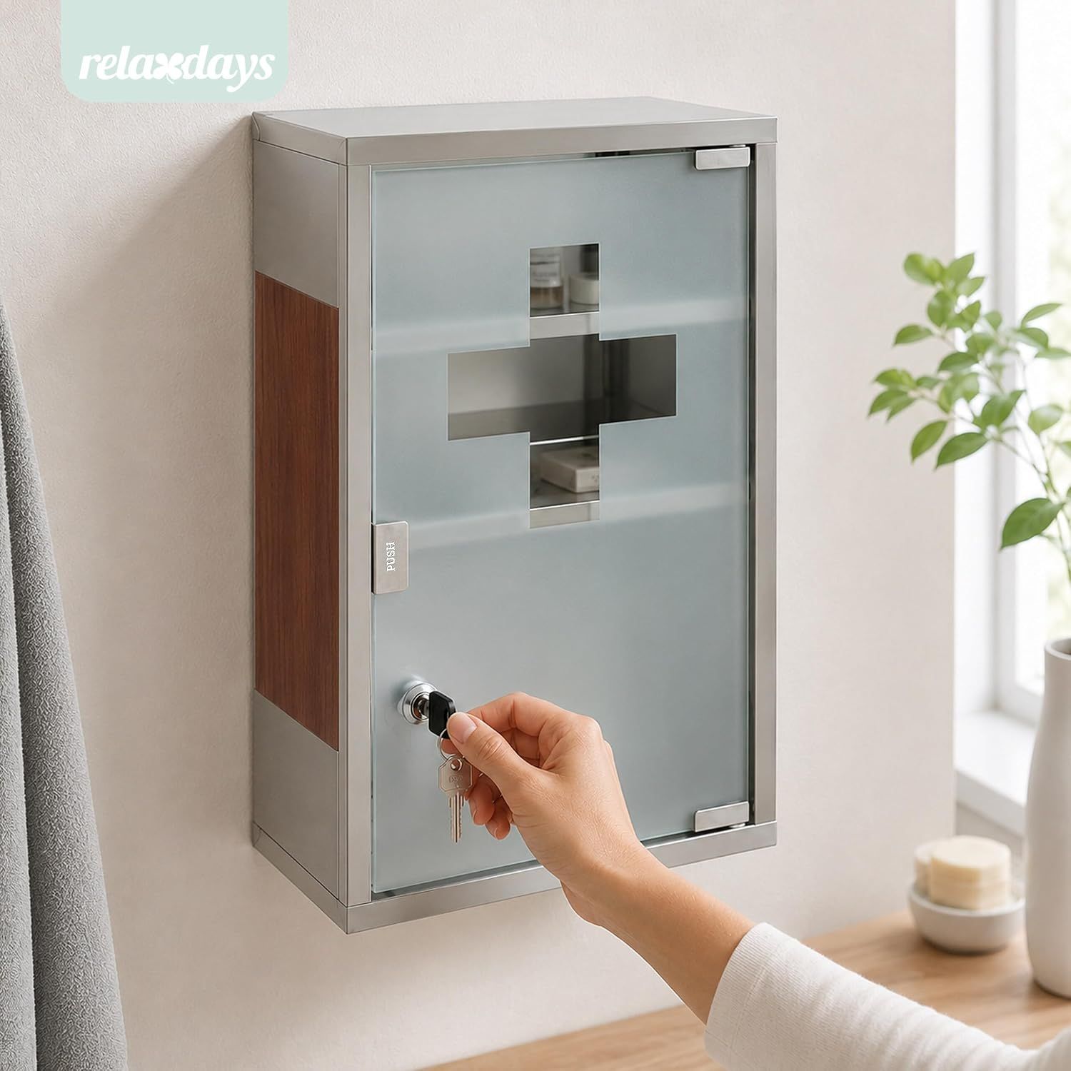 Steel Lockable Medicine Cabinet – 3 Shelves | Stainless Steel | Brown