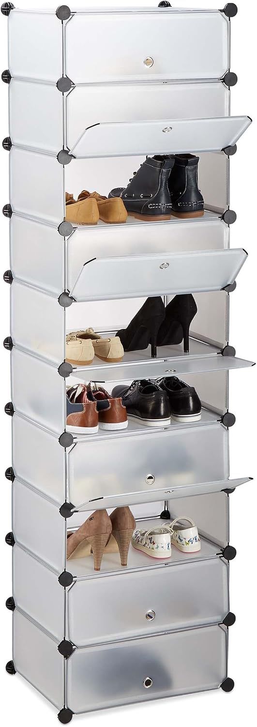 Shoe Rack, Transparent Shoe Storage Cabinet – 20+ Pair, 10-Tier Modular Plastic Shoe Organizer
