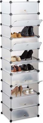 Shoe Rack, Transparent Shoe Storage Cabinet – 20+ Pair, 10-Tier Modular Plastic Shoe Organizer