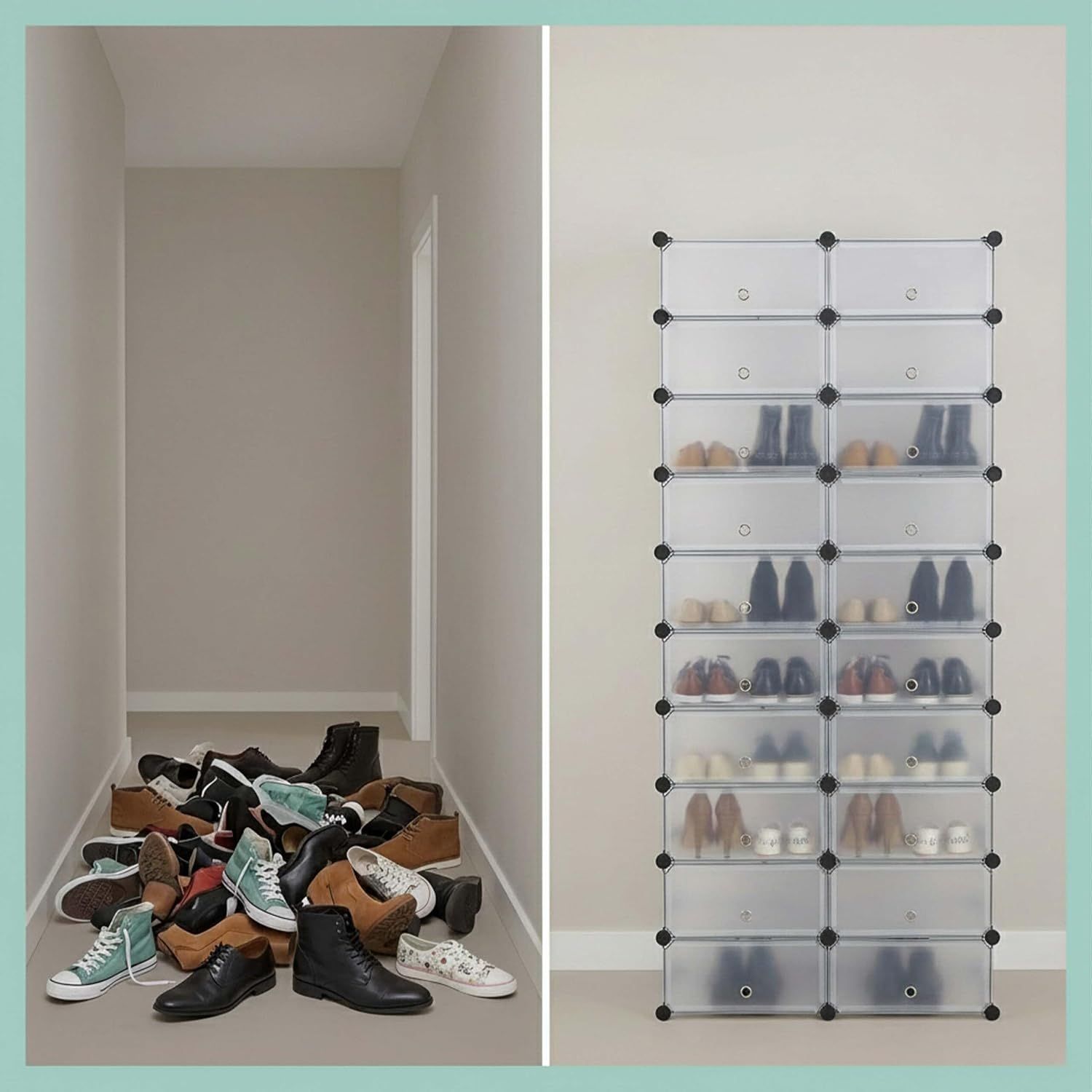 Shoe Rack, Transparent Shoe Storage Cabinet – 20+ Pair, 10-Tier Modular Plastic Shoe Organizer