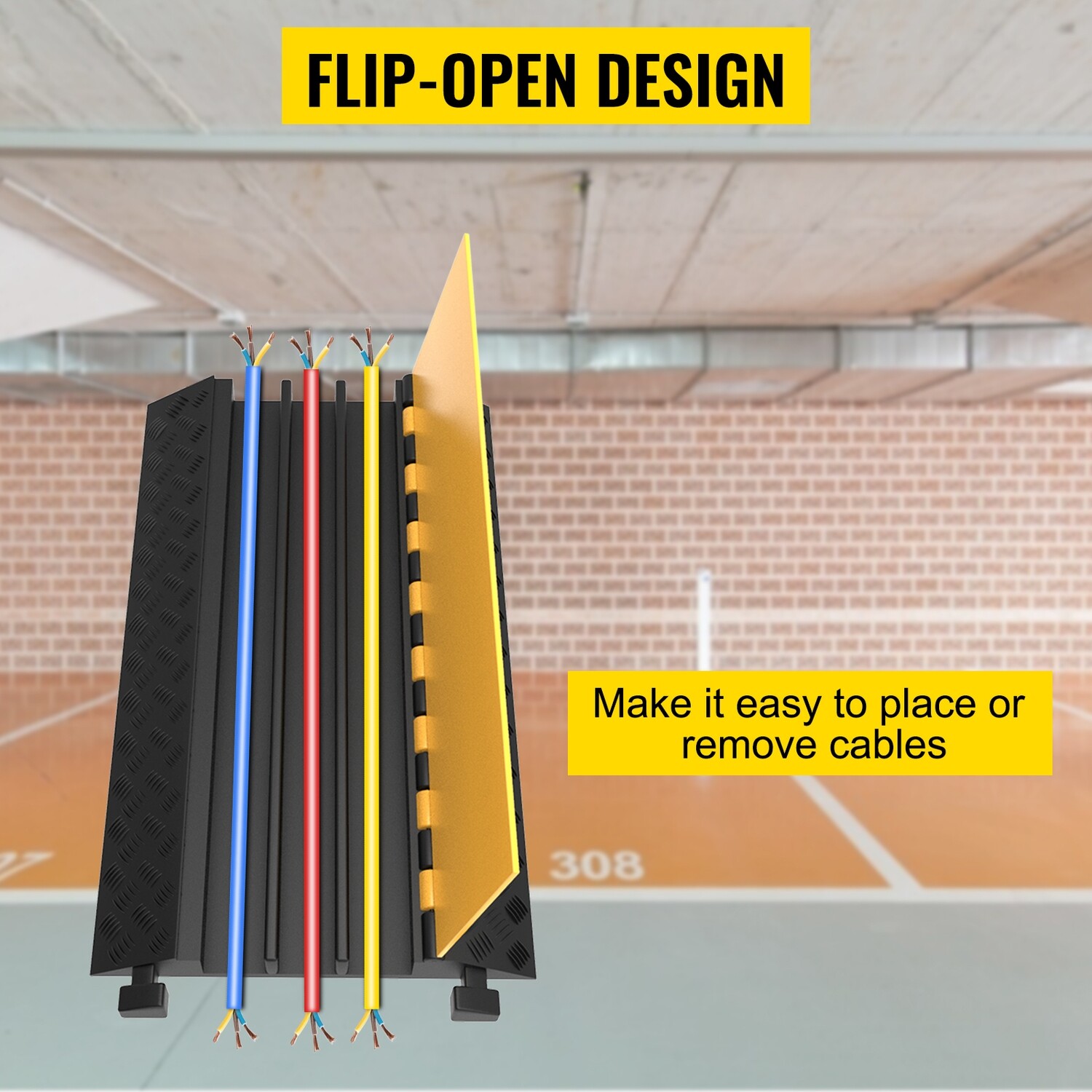 Rubber 3-Channel Heavy-Duty Cable Protector Ramp – 94.5 × 50 × 8 cm, 6,600 lb Capacity