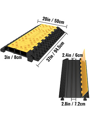 Rubber 3-Channel Heavy-Duty Cable Protector Ramp – 94.5 × 50 × 8 cm, 6,600 lb Capacity