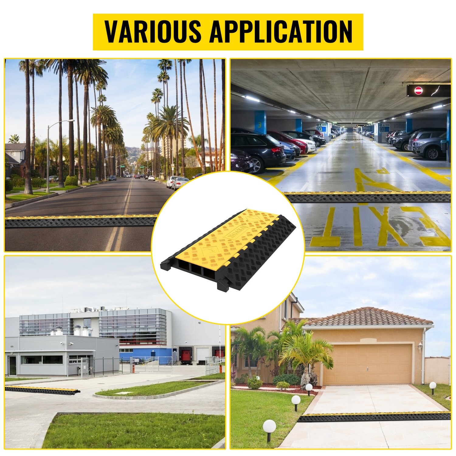 Rubber 3-Channel Heavy-Duty Cable Protector Ramp – 94.5 × 50 × 8 cm, 6,600 lb Capacity