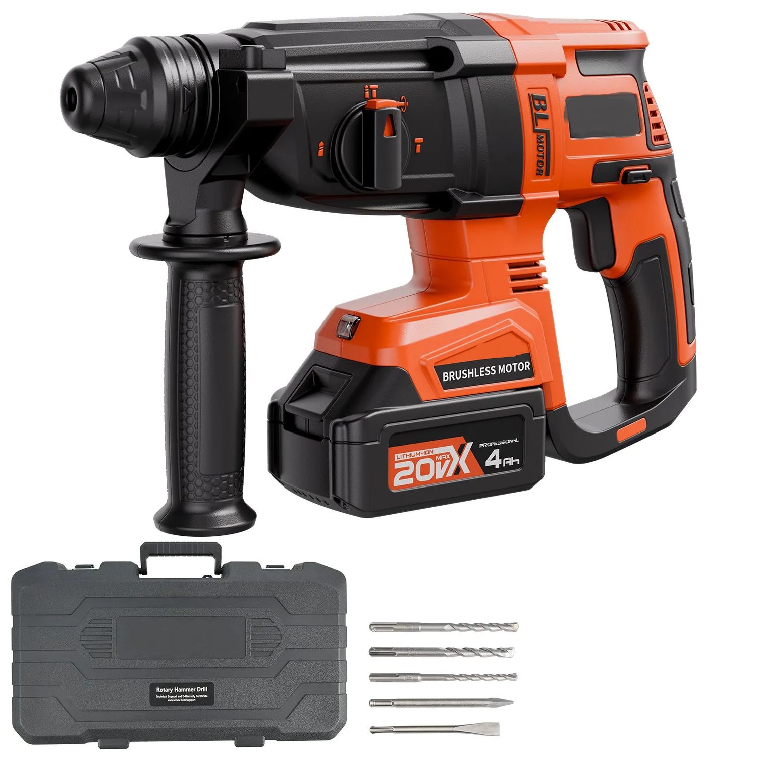 SDS-Plus 20V 4.0Ah Cordless Rotary Hammer Drill – 4-in-1 Heavy-Duty Power Tool Kit