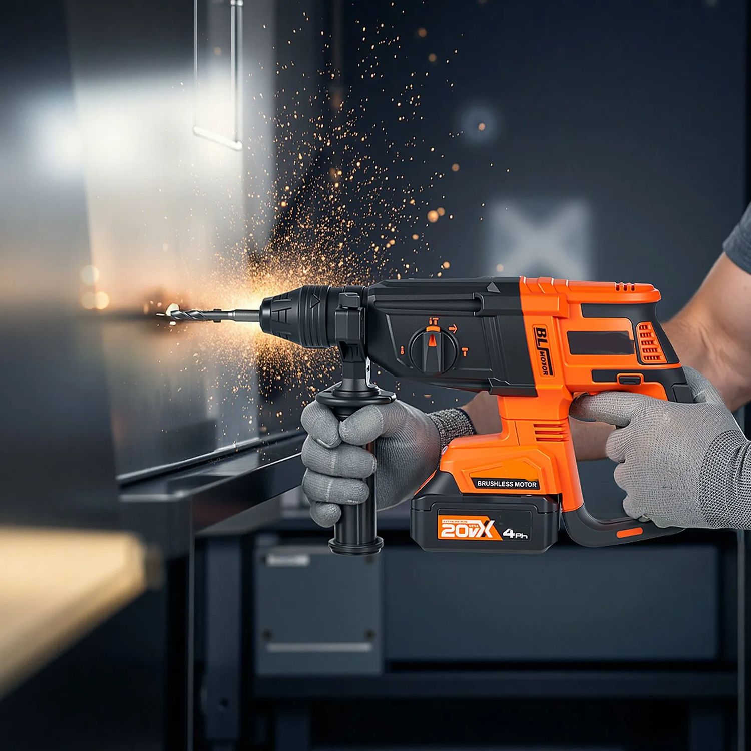 SDS-Plus 20V 4.0Ah Cordless Rotary Hammer Drill – 4-in-1 Heavy-Duty Power Tool Kit