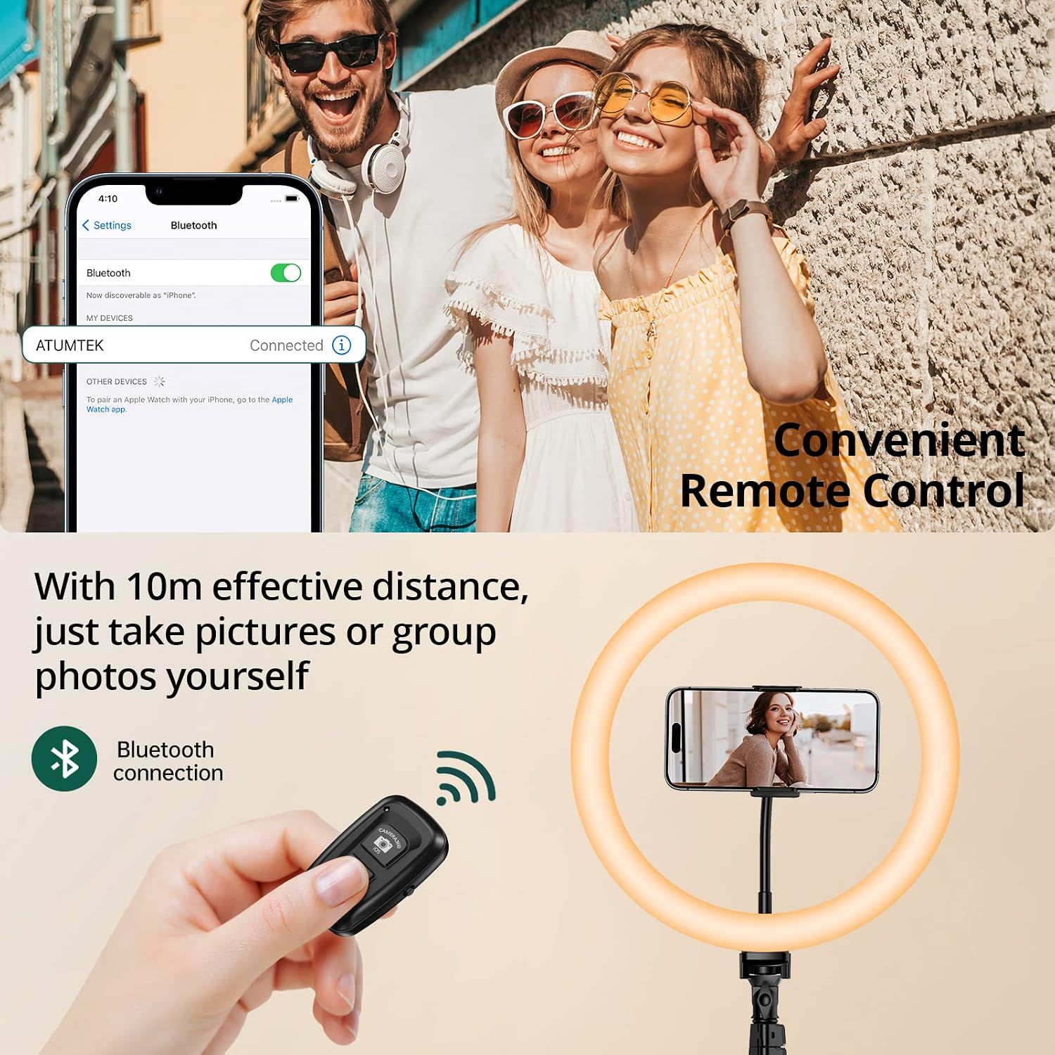 Ring Light with Adjustable Tripod &amp; Bluetooth Remote – 2700K–7000K