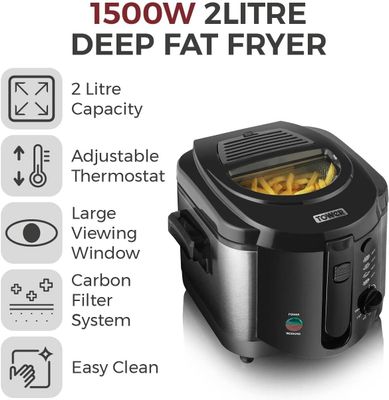 Deep Fat Fryer with Adjustable Thermostat, 2L, 1500W, Black
