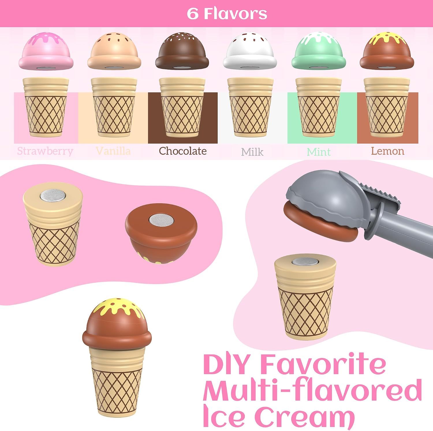 Pretend Play 49-Piece Wooden Ice Cream Parlour Toy – Pretend Play Shop &amp; Montessori Kitchen Set