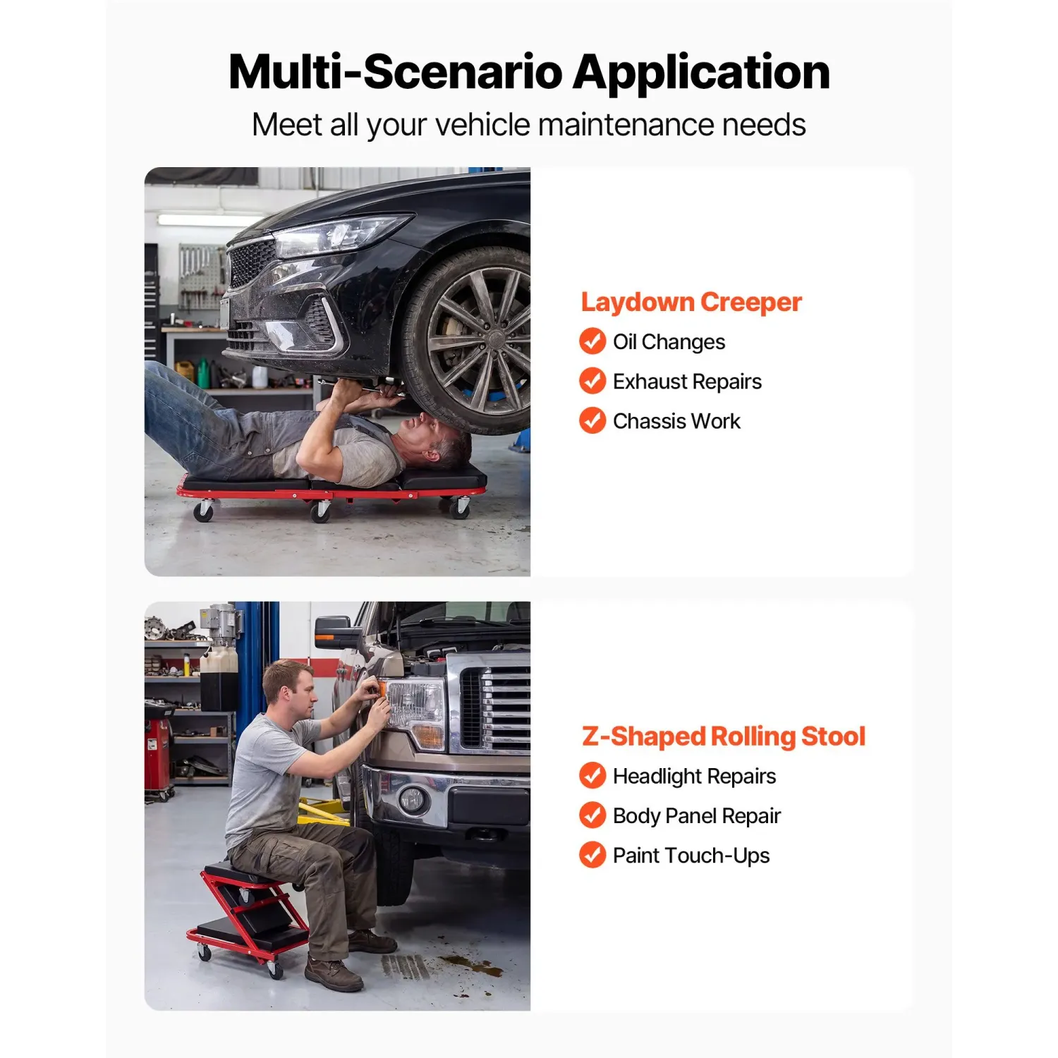 Folding Mechanic Creeper 204kg, Z Creeper Seat &amp; Under Car Garage Roller