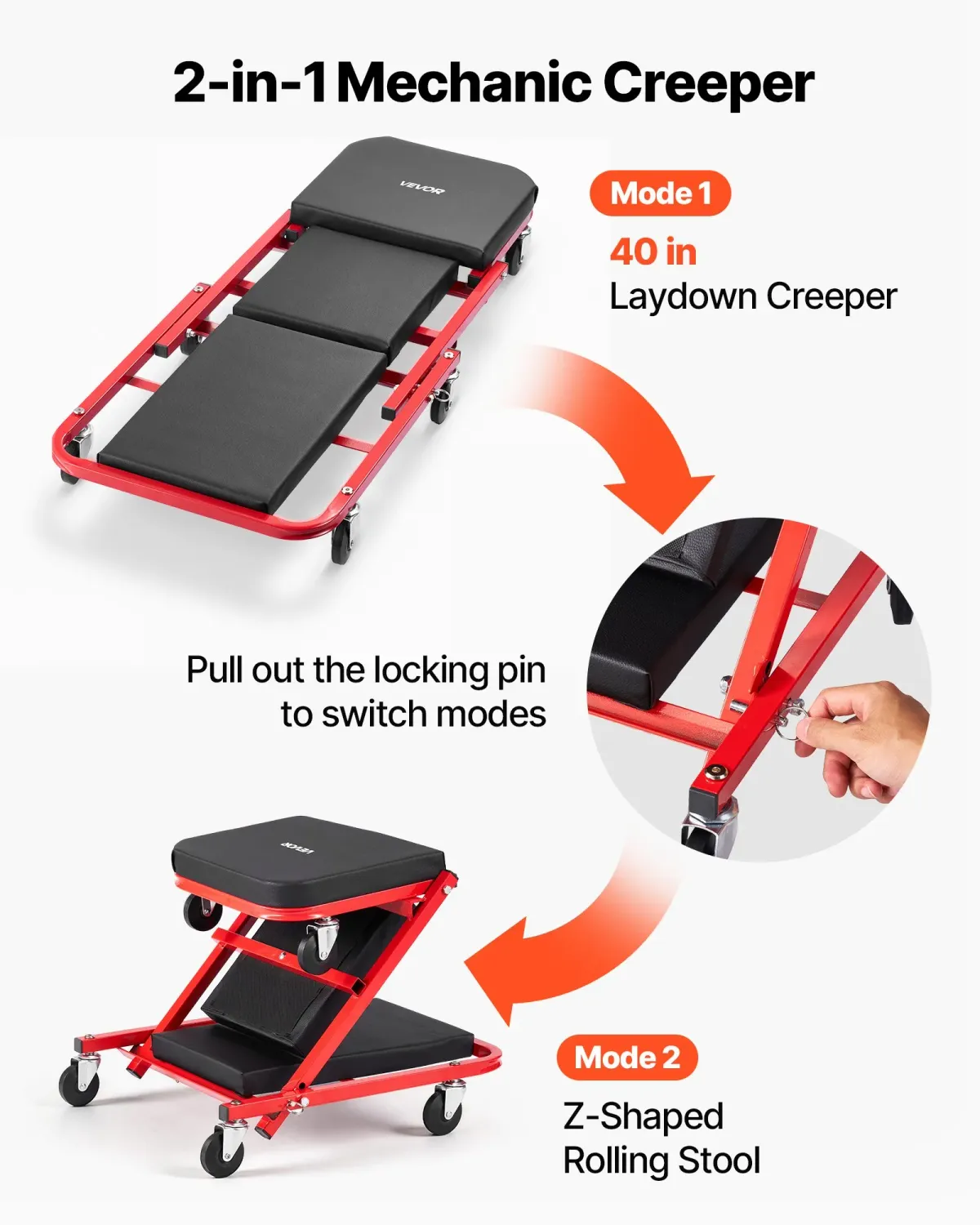 Folding Mechanic Creeper 204kg, Z Creeper Seat &amp; Under Car Garage Roller