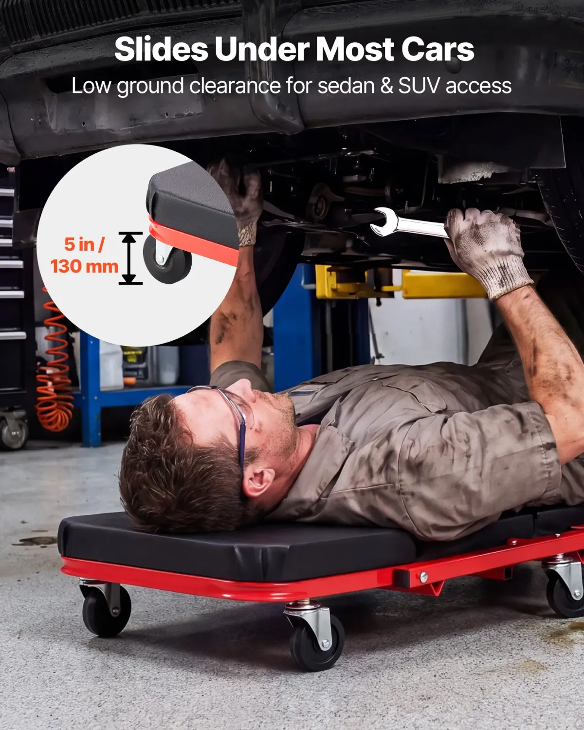 Folding Mechanic Creeper 204kg, Z Creeper Seat &amp; Under Car Garage Roller