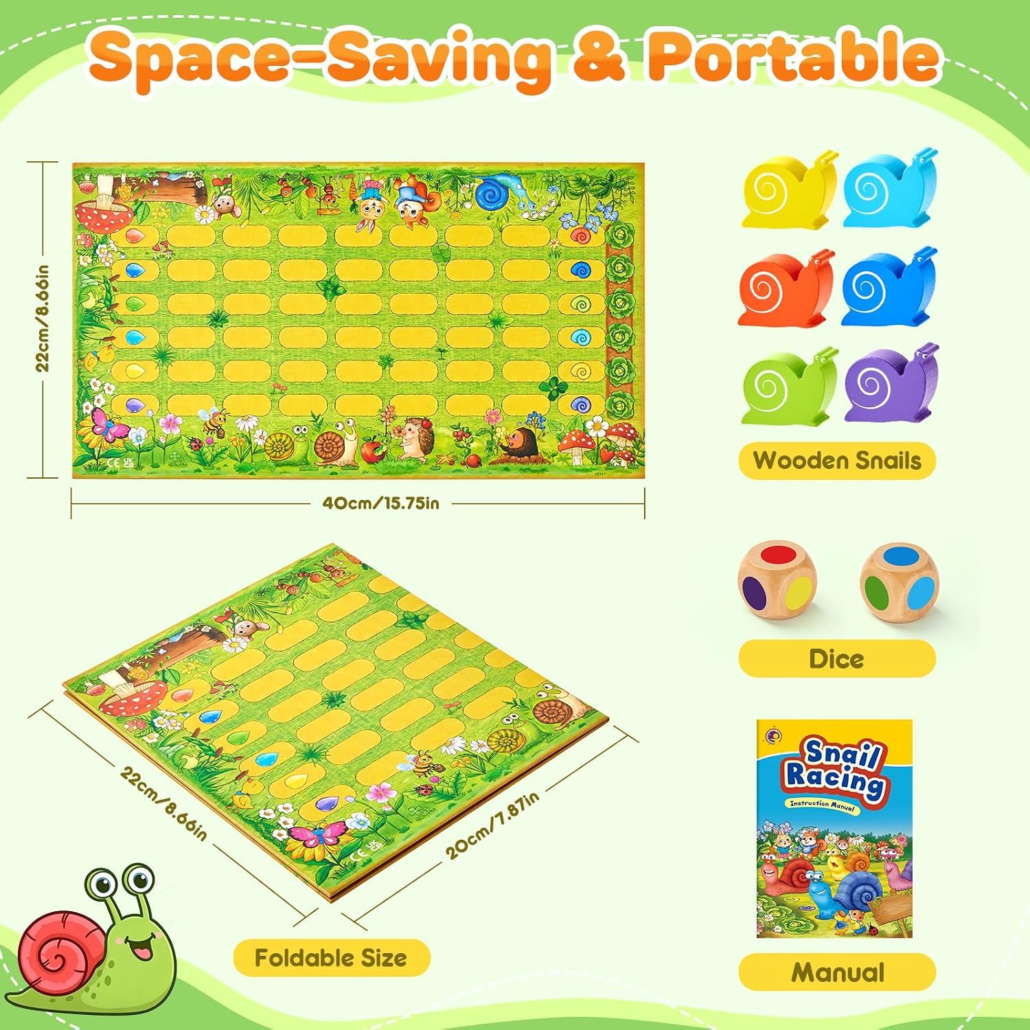 Small Little Snail Racing Board Game – Educational Montessori Game for Kids