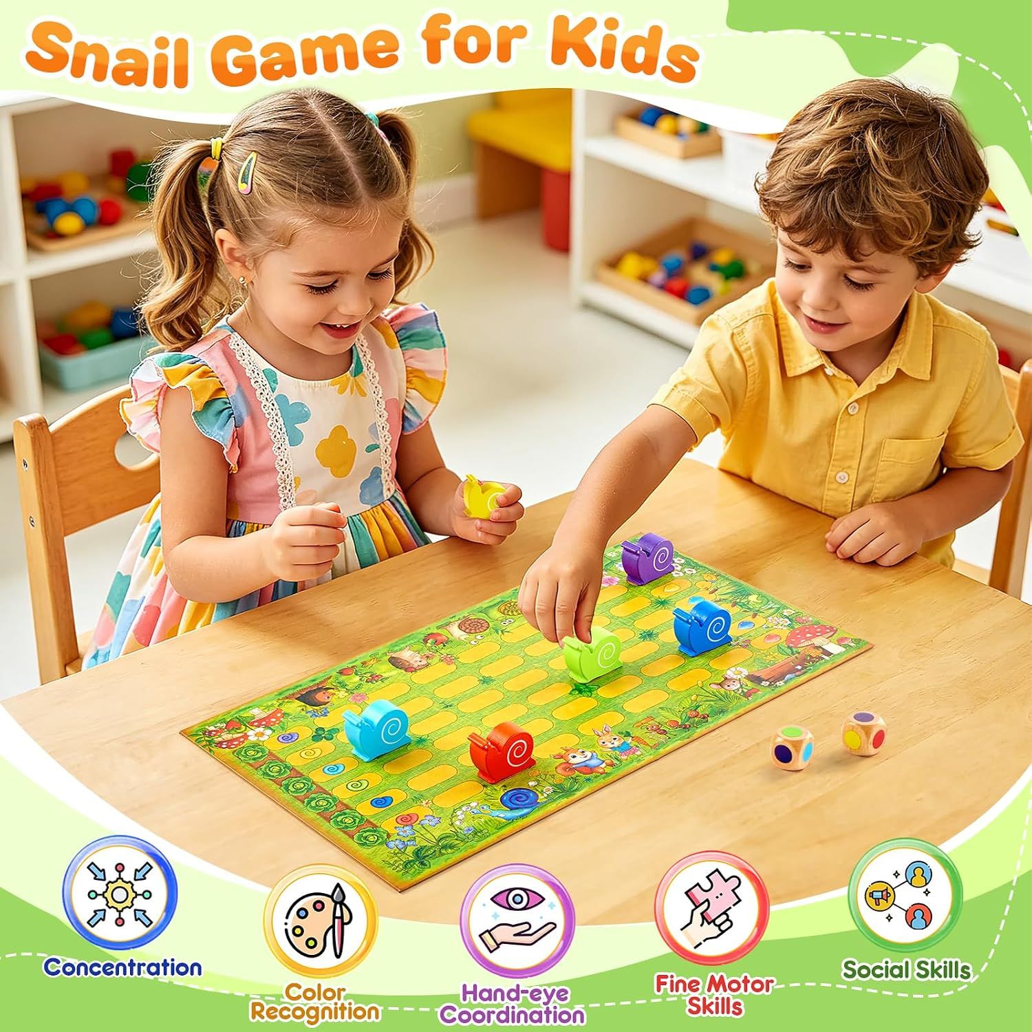 Small Little Snail Racing Board Game – Educational Montessori Game for Kids