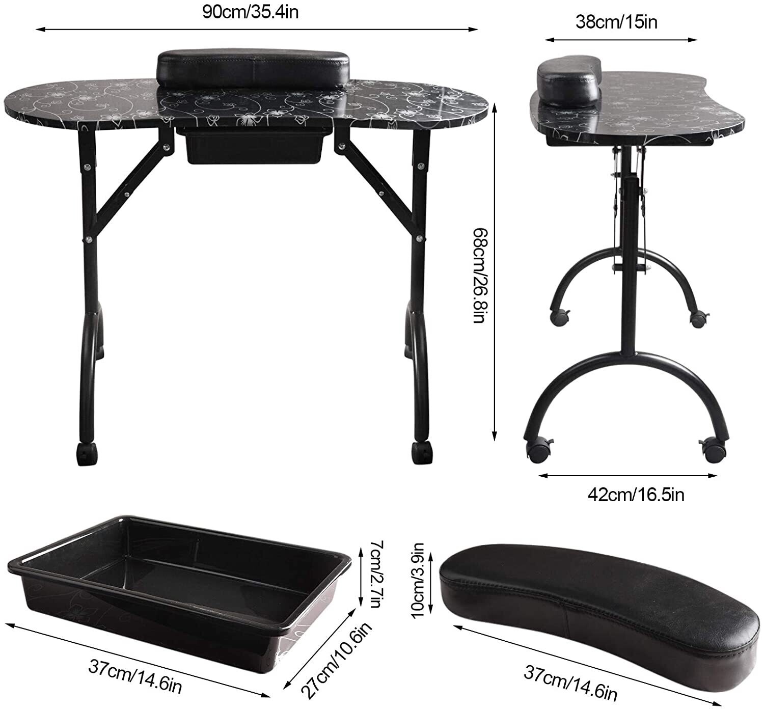 Manicure Nail Table, Portable Foldable Station