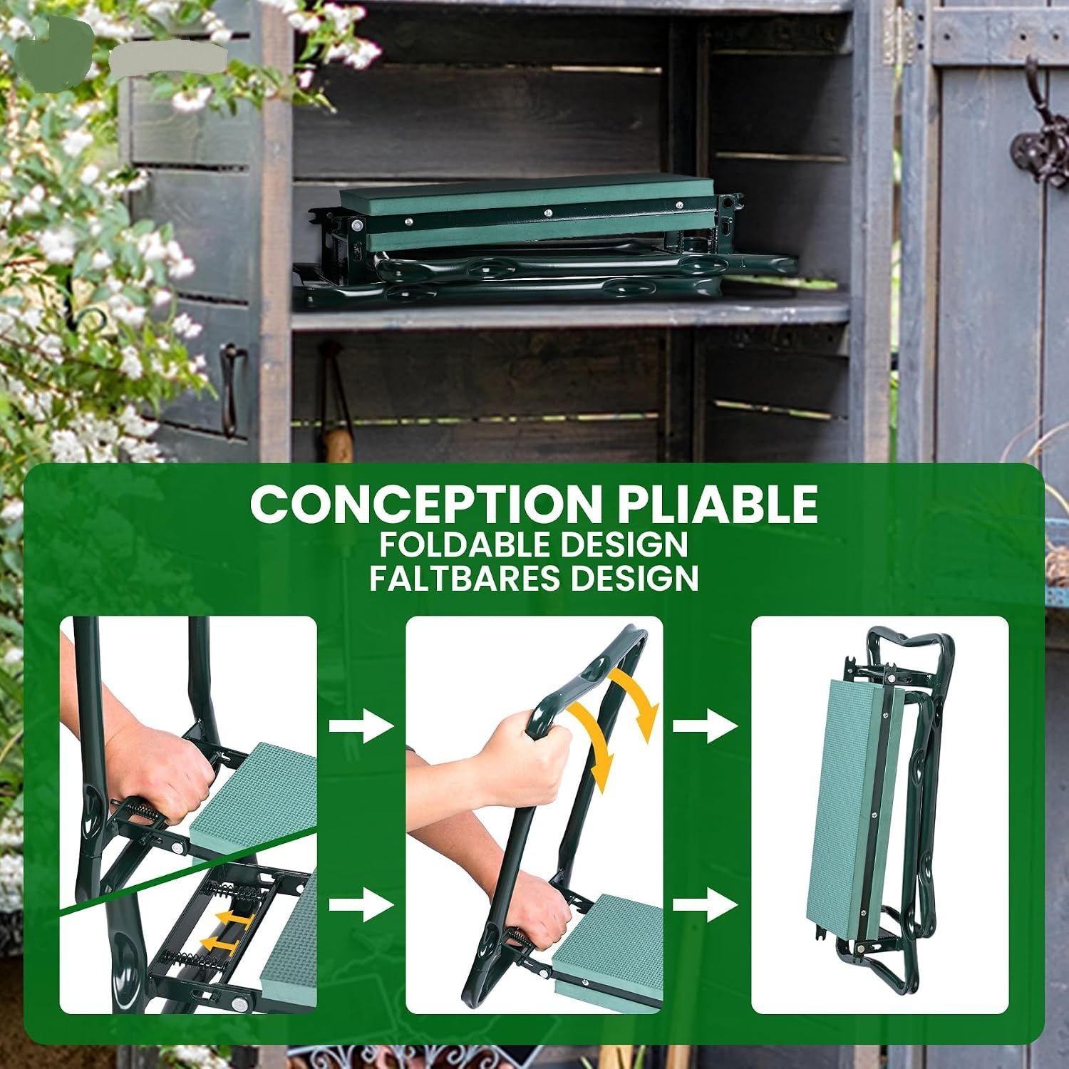 Garden Bench Folding Kneeler Stool with Storage