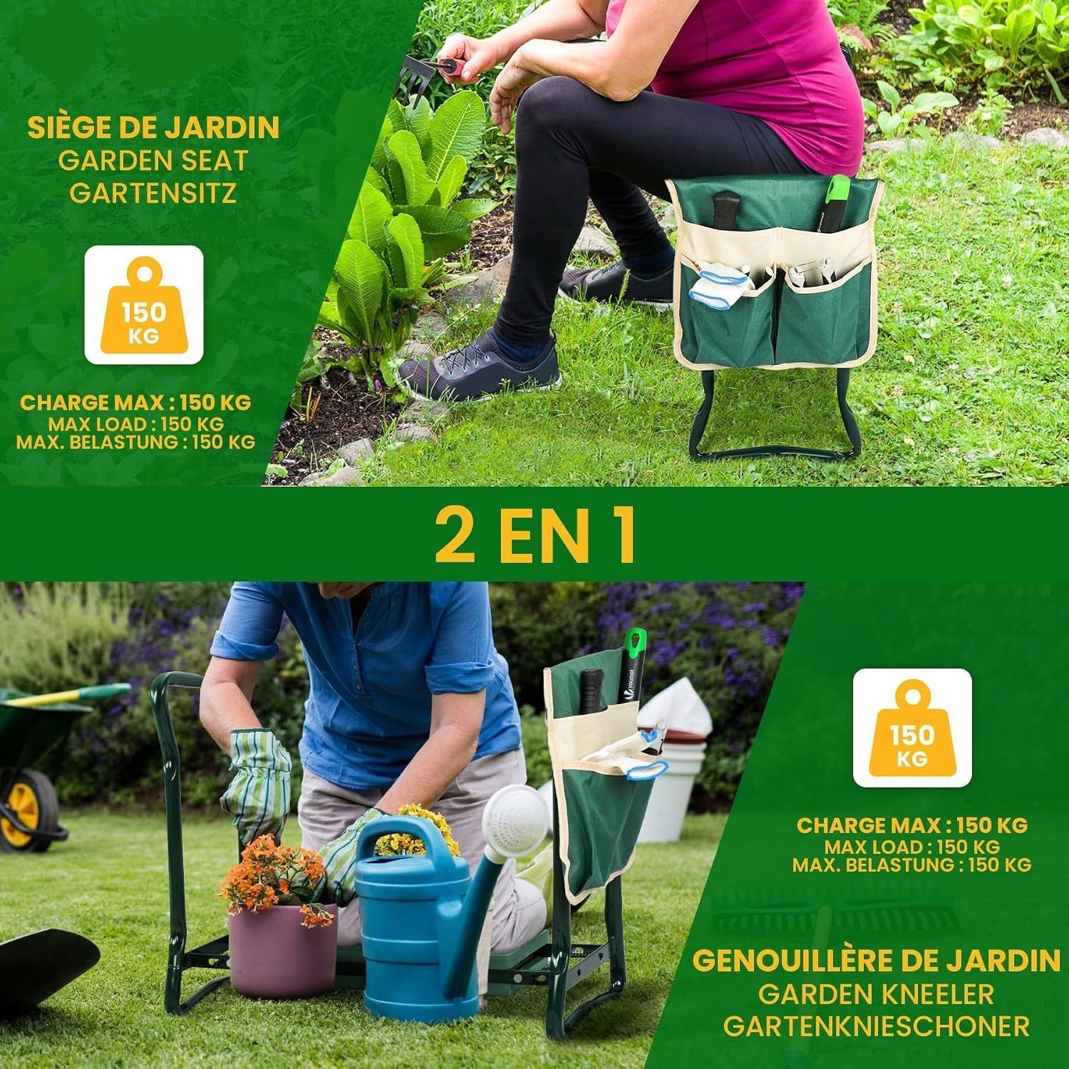 Garden Bench Folding Kneeler Stool with Storage