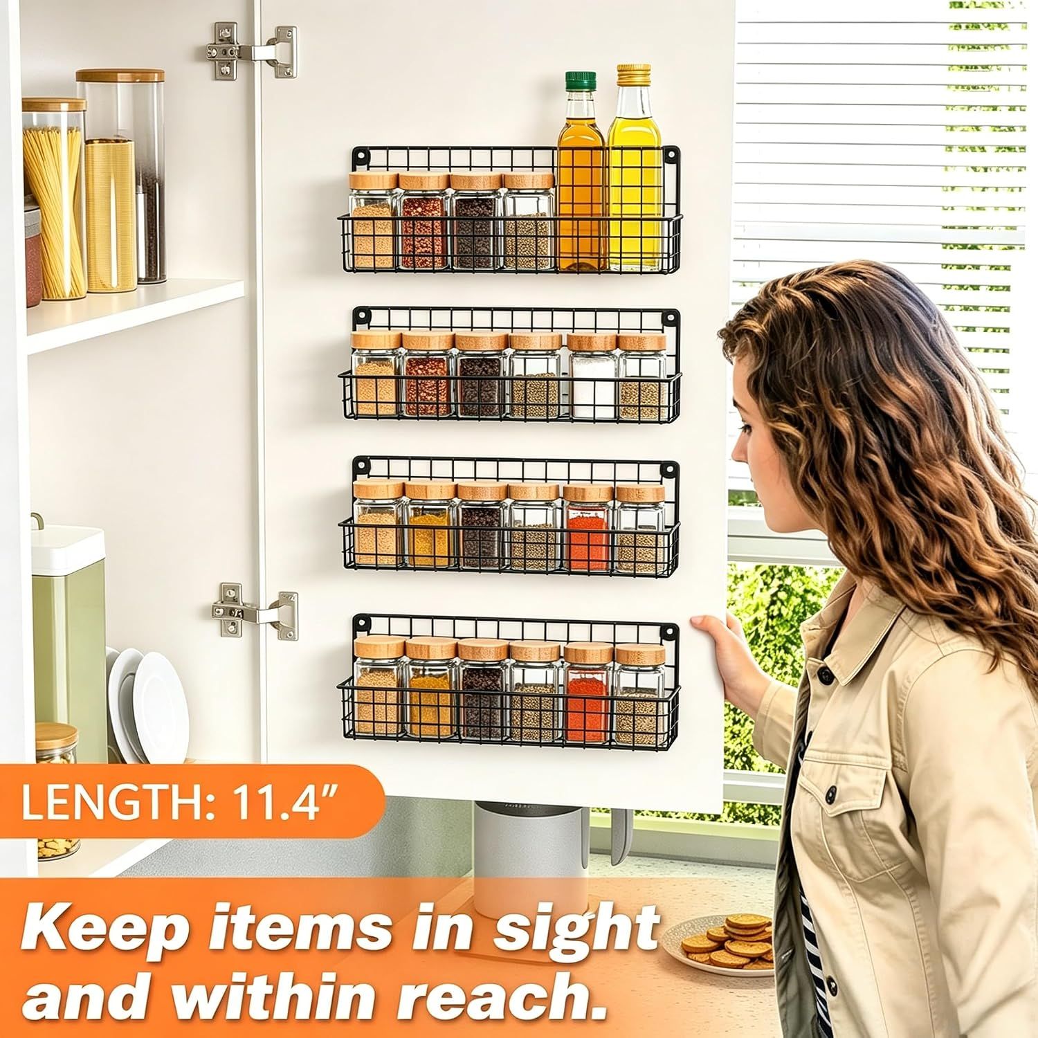 Spice Rack 4PCS Wall Mounted Kitchen Organizer