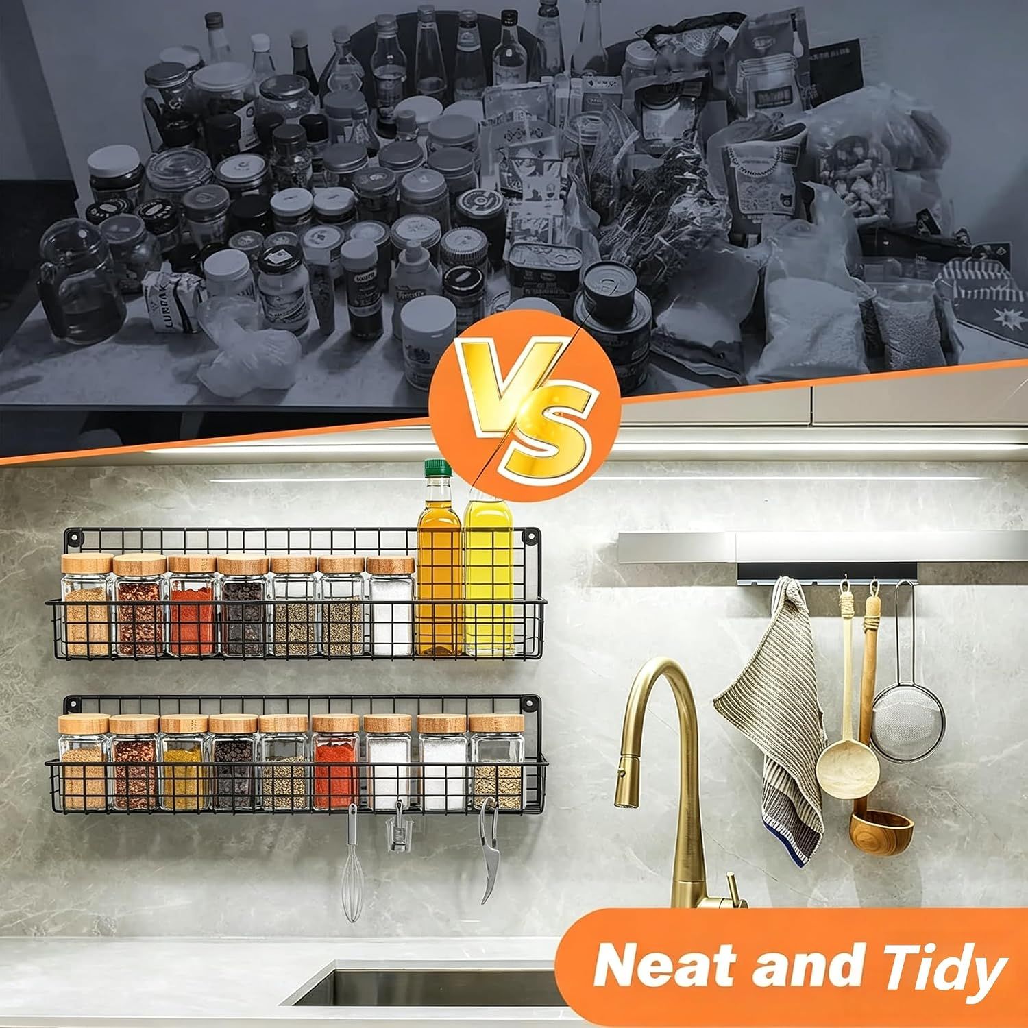 Spice Rack 4PCS Wall Mounted Kitchen Organizer