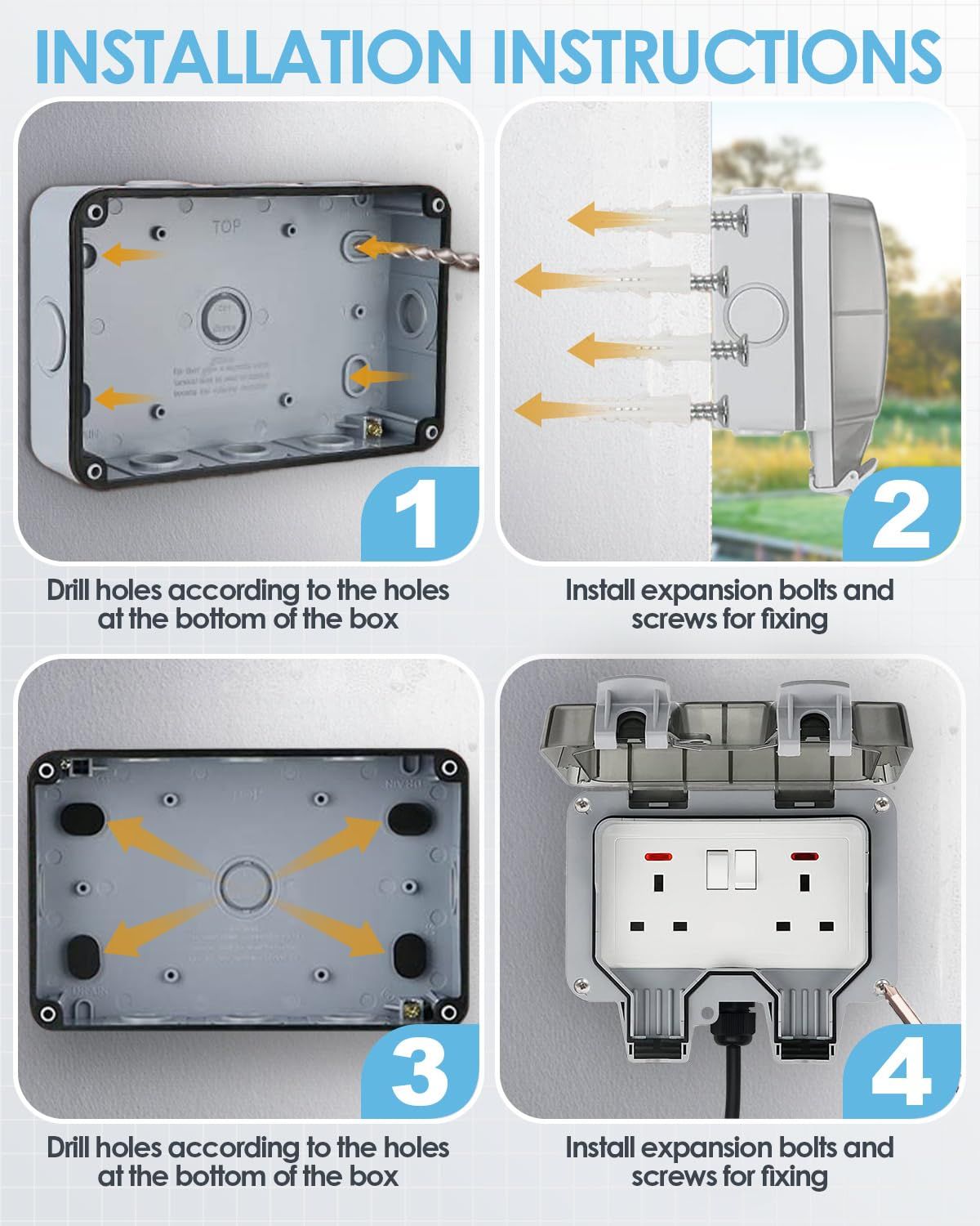 IP66 Waterproof Outdoor Double Socket with 10M Extension Lead, 13A 2 Gang Weatherproof Outside Plug for Garden, Garage &amp; Workshop