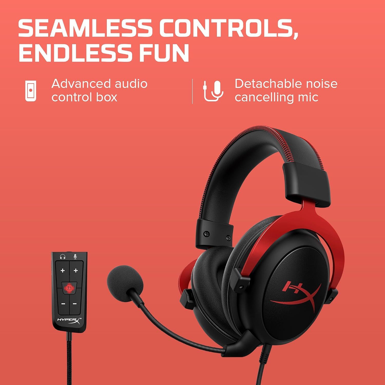 Gaming Headphones, Red, for PC, PS4, and Mac