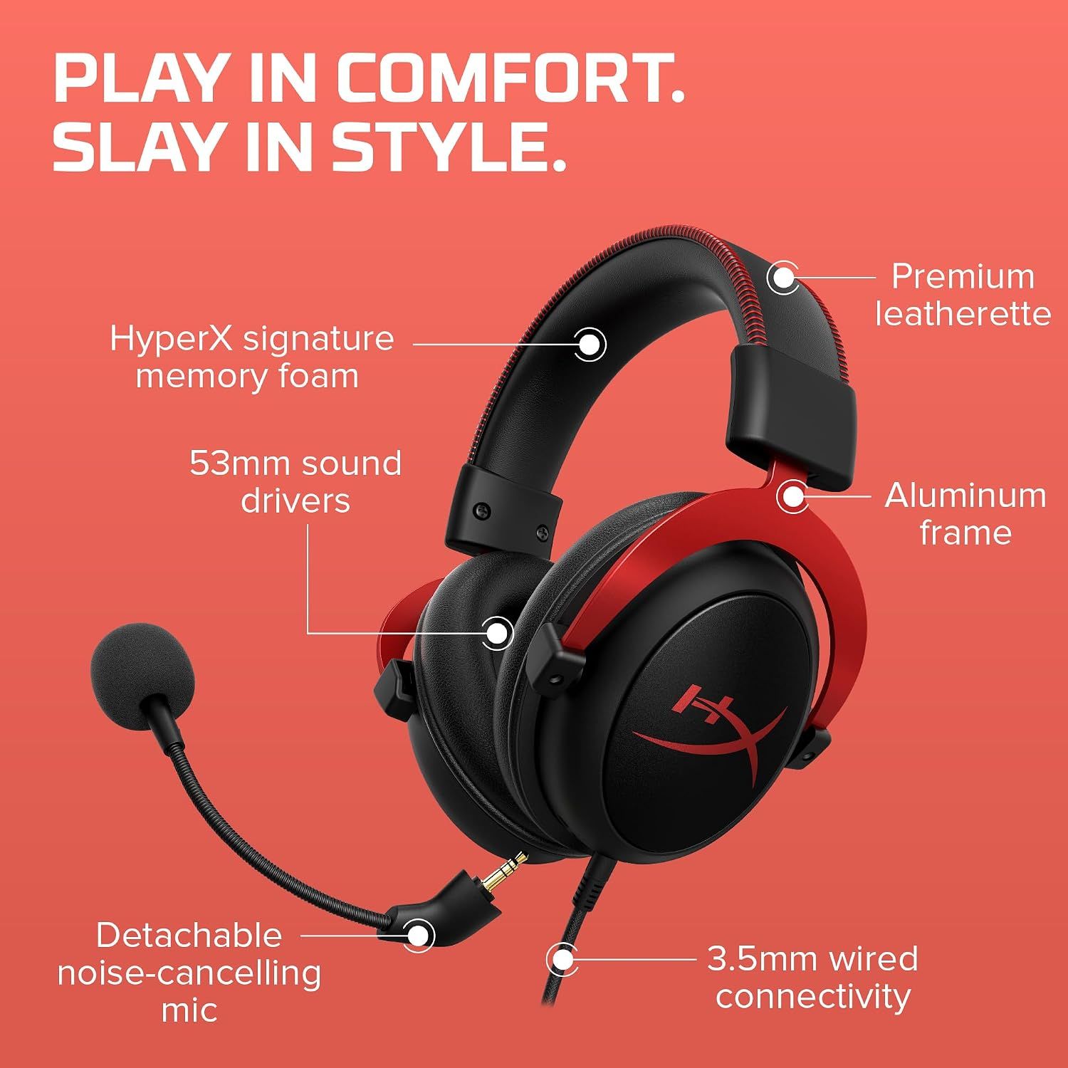 Gaming Headphones, Red, for PC, PS4, and Mac