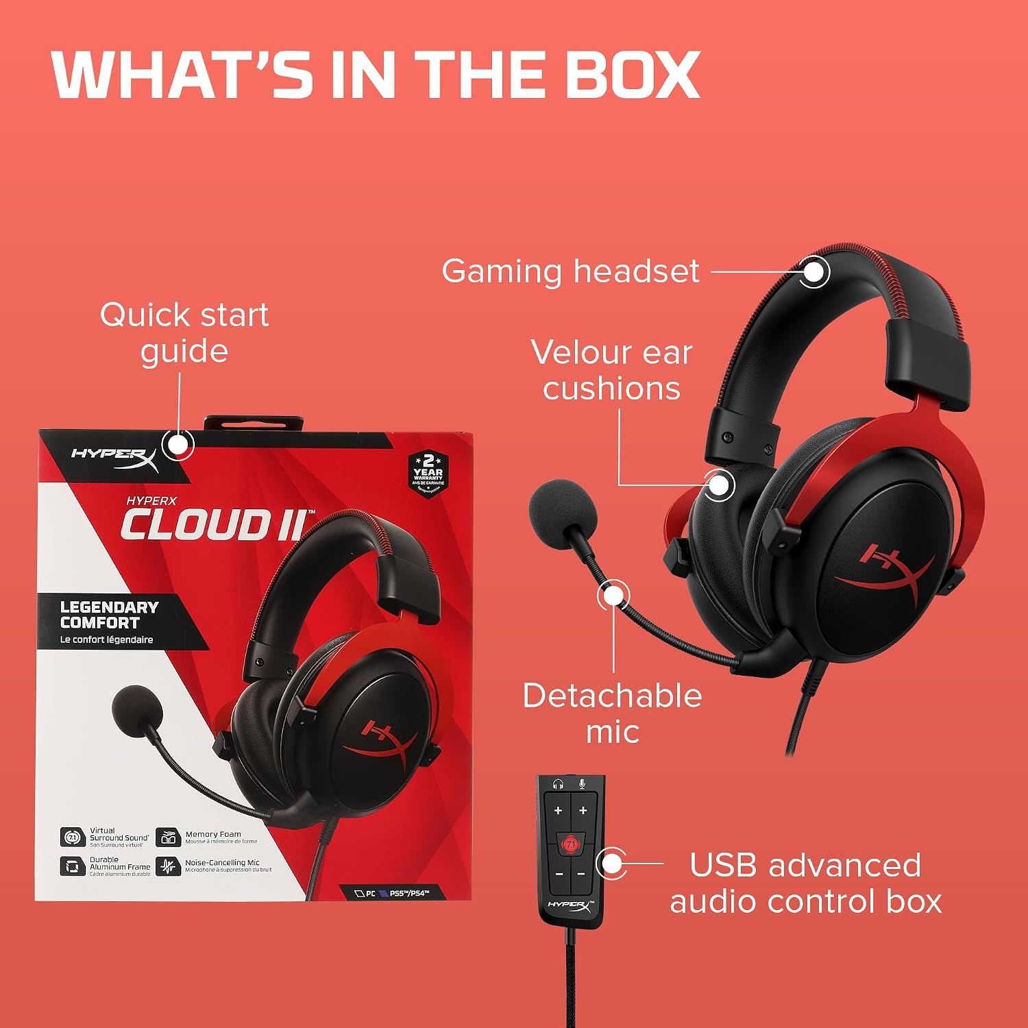 Gaming Headphones, Red, for PC, PS4, and Mac