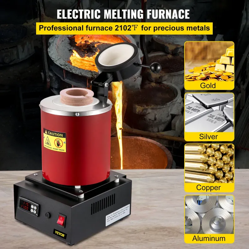 3KG Electric Metal Melting Furnace 1150°C Digital PID Gold Silver Copper